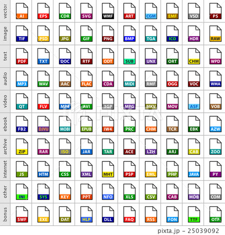Set file types icons in flat style 25039092