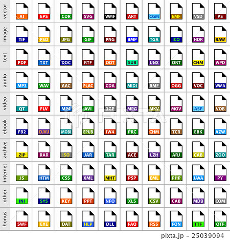 Set file types icons in flat style 25039094
