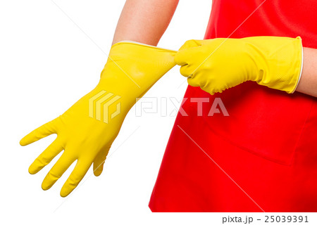 hands male wearing a rubber glove, close-up photo 25039391