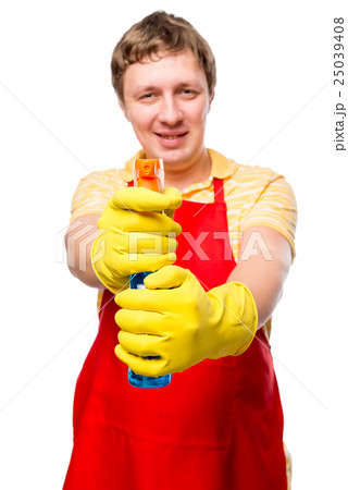 portrait of a man housewife with spray portrait of a man housewife with spray 25039408
