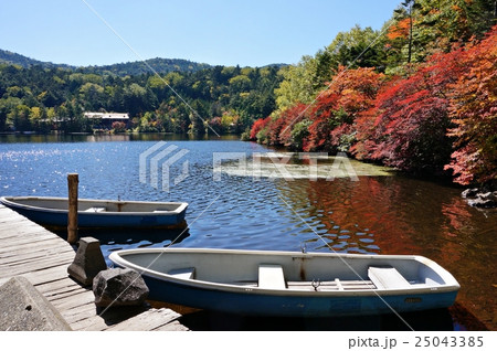 初秋の白駒の池に浮かぶボート 初秋の白駒の池に浮かぶボート 25043385
