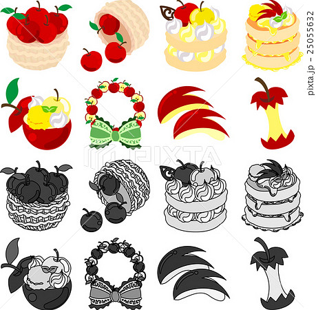 りんごのケーキとパンケーキとシャーベットとアイスクリームとリースとスライスのイラスト素材