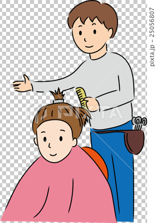 美容室で美容師とお客様が会話しているところのイラスト素材