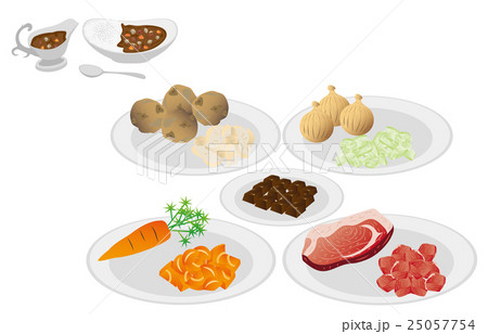 今日のご飯レシピカレーライス完成材料のイラスト素材