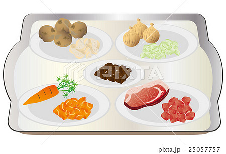 今日のご飯レシピカレーライス材料トレイのイラスト素材