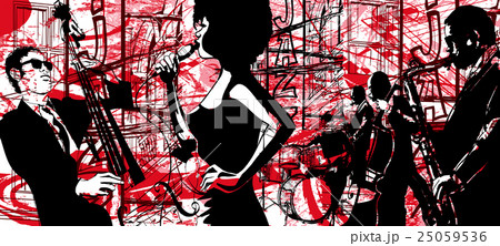 Jazz poster with saxophone, double-bass and drum Jazz poster with saxophone, double-bass and drum 25059536