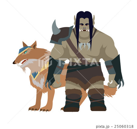 Cartoon Monster Orc Warrior with Wolf. Game Object Cartoon Monster Orc Warrior with Wolf. Game Object 25060318