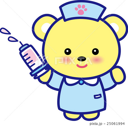 アニマルナース可愛い動物の看護師さん注射器クマさん足跡のイラスト素材
