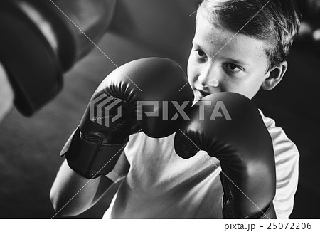 Boy Training Boxing Exercise Movement Concept Boy Training Boxing Exercise Movement Concept 25072206
