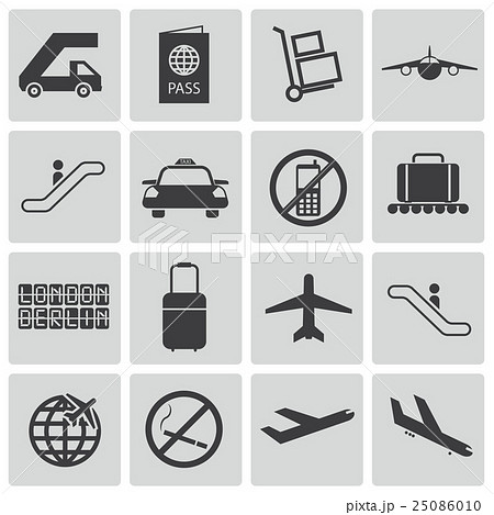 Vector black airport icons set 25086010