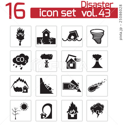 Vector black disaster icons set Vector black disaster icons set 25086028
