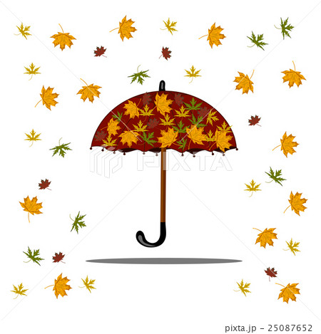 Falling autumn leaves and red umbrella 25087652