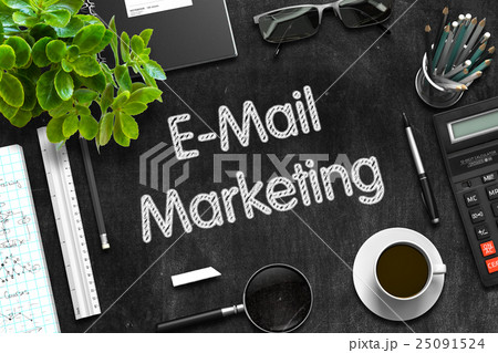 E-Mail Marketing Concept on Black Chalkboard. 3D 25091524