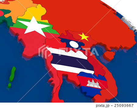 Myanmar on 3D map with flags Myanmar on 3D map with flags 25093667