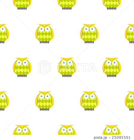 Cartoon green owls white seamless vector pattern. 25095501