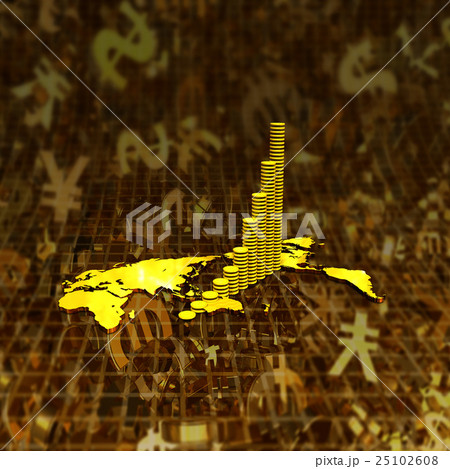 金貨の業績グラフと世界地図 25102608