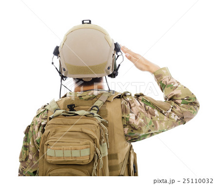 closeup of Soldier in military uniform  saluting 25110032