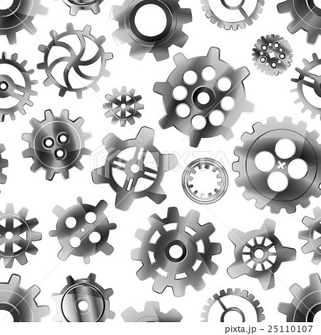Glossy metal cogwheels on white, seamless pattern Glossy metal cogwheels on white, seamless pattern 25110107