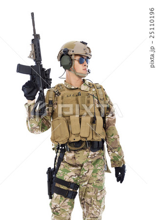 Soldier raising up rifle or sniper Soldier raising up rifle or sniper 25110196
