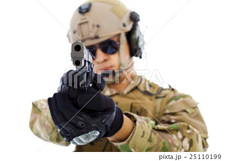 closeup of  soldier with a gun  25110199