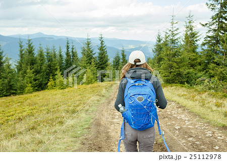 Young backpacker woman enjoying mountain trip Young backpacker woman enjoying mountain trip 25112978