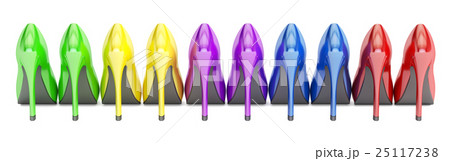 row from color high heel shoes, 3D rendering row from color high heel shoes, 3D rendering 25117238