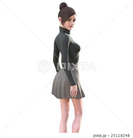 振り返る女性 Perming 3dcg イラスト素材のイラスト素材