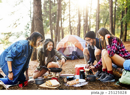 Breakfast Camping Eggs Relax Cooking Concept 25125028