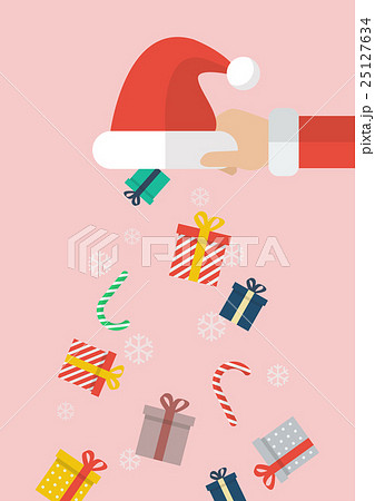 Santa hand holding Santa hat with gift box 25127634