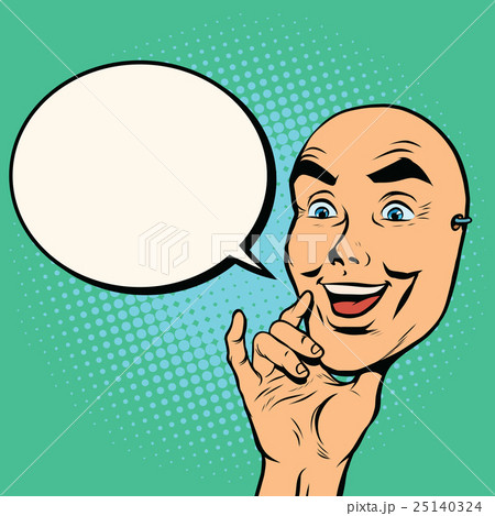 Mask happy face in hands. The man says 25140324