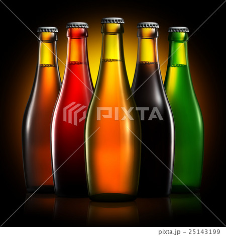 Set of beer bottles isolated on black background 25143199