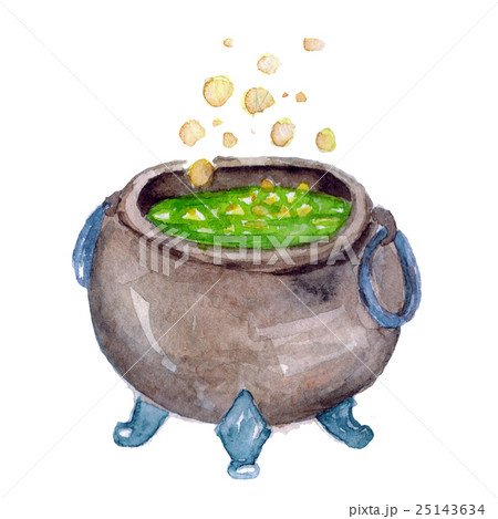 Witch cauldron with green potion Watercolor image Witch cauldron with green potion Watercolor image 25143634