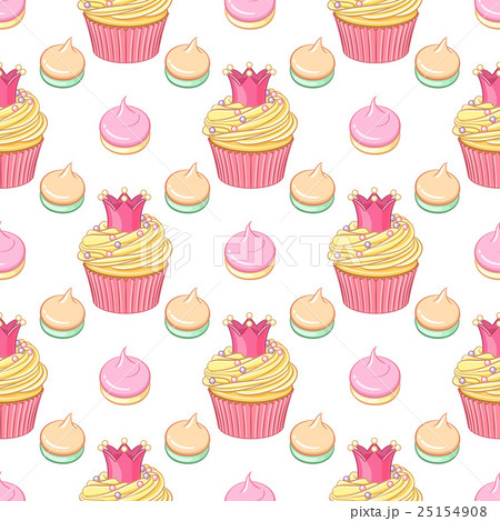 Pink crown cupcakes and meringues vector seamless Pink crown cupcakes and meringues vector seamless 25154908