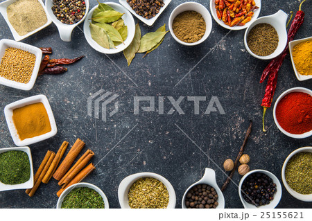 Various dried herbs and spices. 25155621
