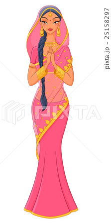 Cute Indian girl in pink sari. Vector illustration 25158297