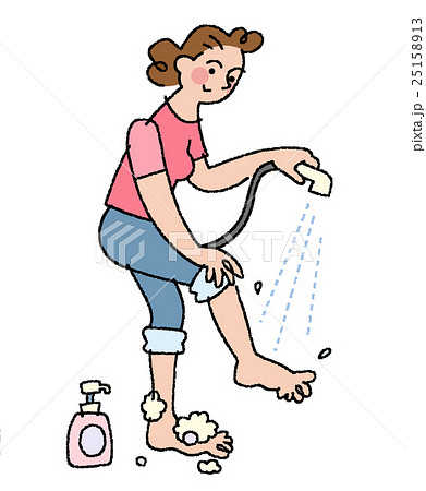 足を洗う女性のイラスト素材