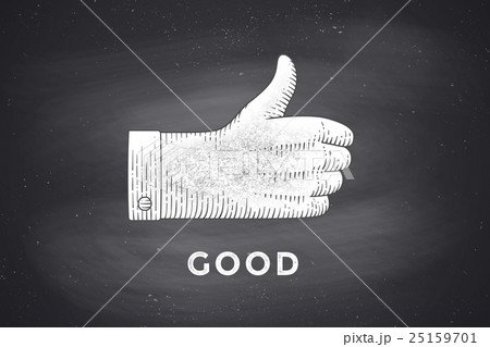 Drawing of hand sign with thumbs up in engraving 25159701