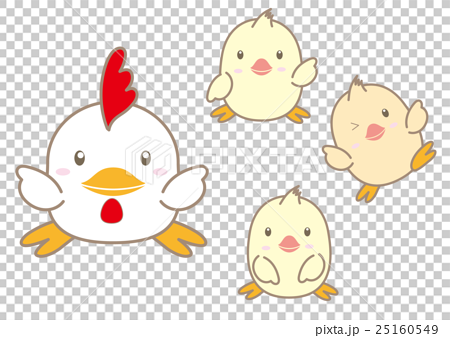 酉年イラスト素材 かわいい鶏と雛のセットのイラスト素材