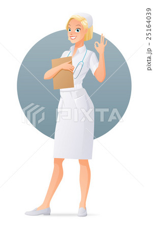 Cute nurse showing OK sign. Vector illustration. 25164039