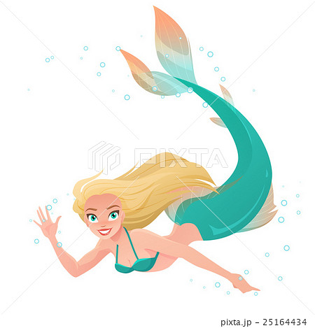 Cartoon mermaid waving hand. Vector illustration. Cartoon mermaid waving hand. Vector illustration. 25164434