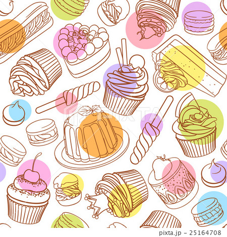Assorted outlined desserts seamless vector pattern 25164708