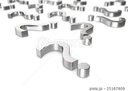 Chrome, metallic question marks on a white 25167809