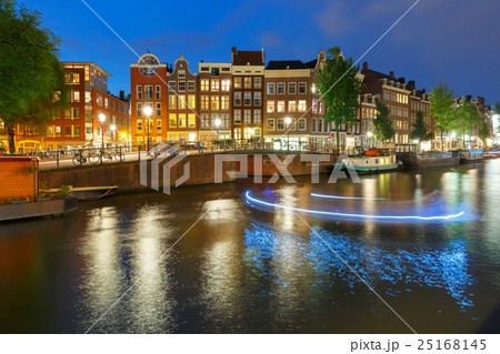 Night city view of Amsterdam canal with dutch 25168145