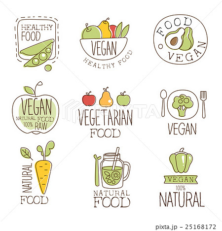 Vegan Raw And Healthy Food Promo Labels Collection Vegan Raw And Healthy Food Promo Labels Collection 25168172