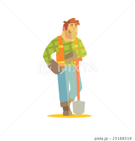 Builder Leaning On Spade Construction Siteのイラスト素材 Builder Leaning On Spade Construction Siteのイラスト素材