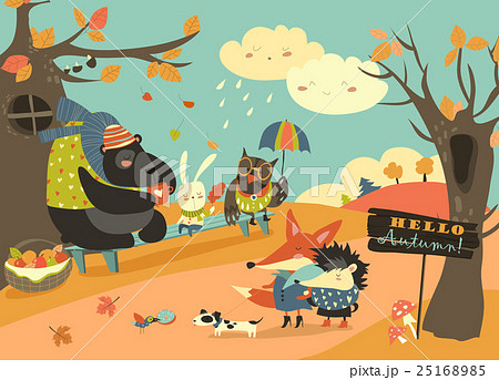 Cute animals walking in autumn forest Cute animals walking in autumn forest 25168985