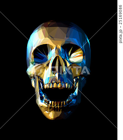 Low Poly Gold Skull With Blue Reflection のイラスト素材