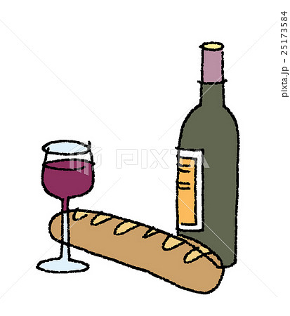 ワインとフランスパンのイラスト素材