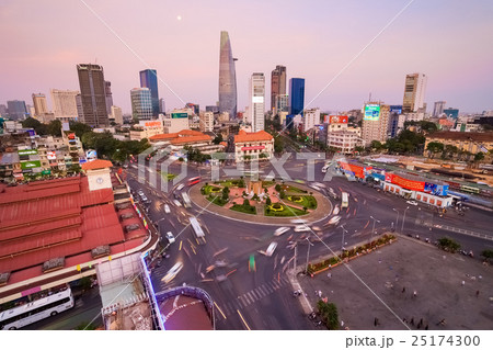 Downtown Saigon and Ben Thanh Market in twilight Downtown Saigon and Ben Thanh Market in twilight 25174300