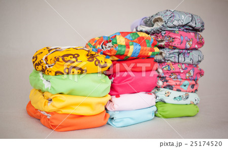 Stack of cloth diapers different colors 25174520